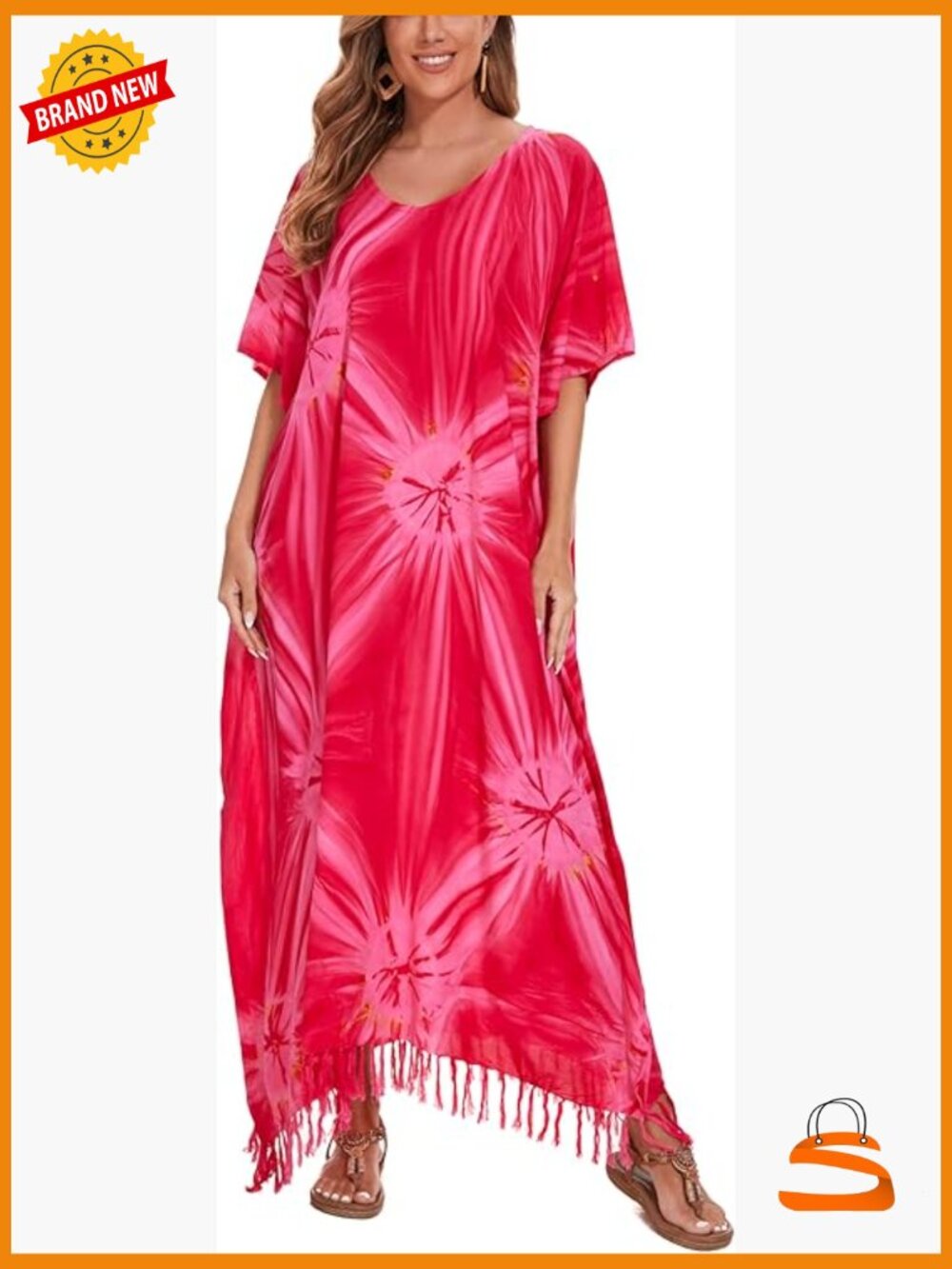Plus Size Kaftan Dress Maxi Tie Dye Loungewear V-Neck Short Sleeve Rayon